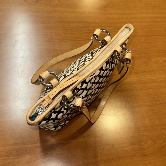 Coach Black and Tan Signature Print Purse Pink - Picture 6 of 7